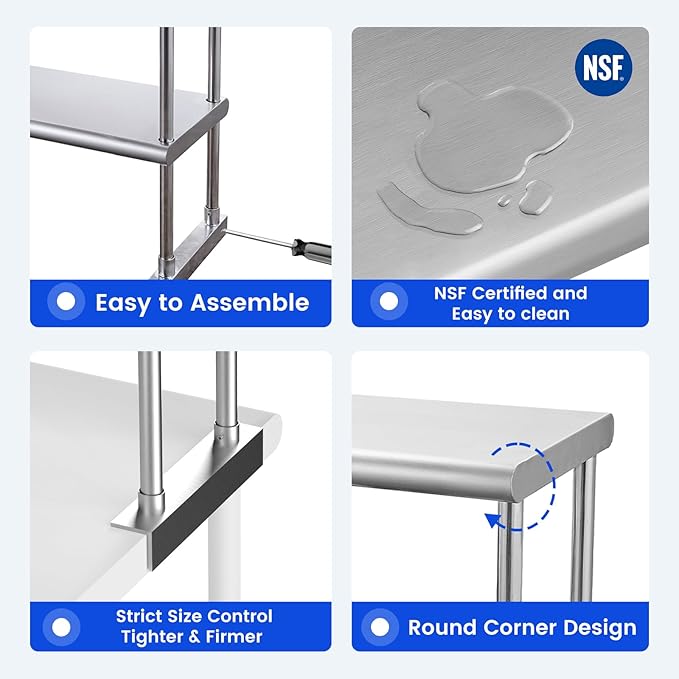 Hally Double Overshelf of Stainless Steel 12'' x 36'' Weight Capacity 360lb, Commercial 2 Tier Shelf for Prep & Work Table in Restaurant, Home and Kitchen