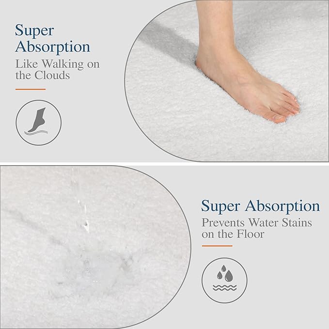 Walensee Large Bathroom Rug (24 x 48, Ivory) Extra Soft and Absorbent Shaggy Bath Mat Machine Washable Microfiber Non Slip Luxury Floor Mat