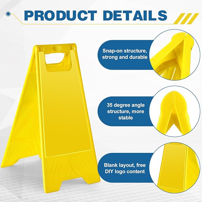 12 Pack 24 Inch Blank Floor Sign Yellow A-frame Foldable Caution Sign Write-On Double Sided Safety Warning for Pool Restaurant Restroom Office