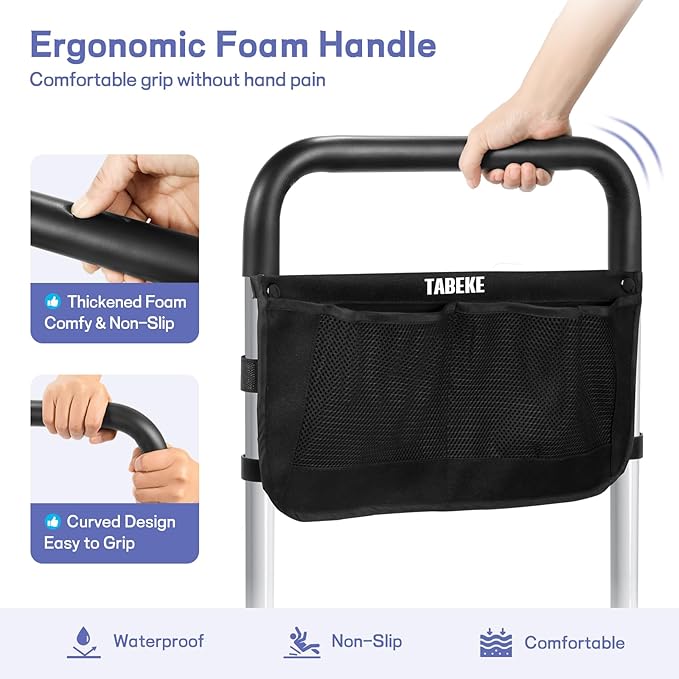 TABEKE Bed Rails for Elderly Adults, Adjustable Bed Assist Rails for Seniors, Portable Bed Support Bar Mobility Assistant with Foam Handle & Double Side Storage Bag Fits King, Queen, Full, Twin Bed