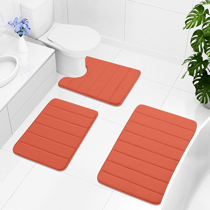 Buganda Memory Foam Bath Mat, 47" x 24", Ultra Soft and Non-Slip Bathroom Rugs, Water Absorbent and Machine Washable Bath Rug Runner for Bathroom, Shower, and Tub, Coral