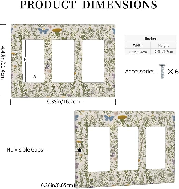 Floral Vintage Garden Plants Herbs Flower Botanical Outlet Covers Triple Rocker Light Switch Covers Decorative Mustard Green 3 Gang Wall Plate Gfci Electrical Receptacle Switchplate Faceplate