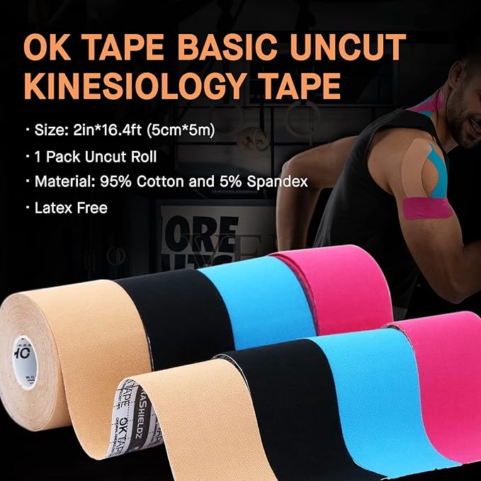 OK TAPE Kinesiology Tape, Regular Original Cotton Elastic Athletic Tape for Support and Recovery, Sports Tape, 2in×16.4ft Uncut Roll - Pink