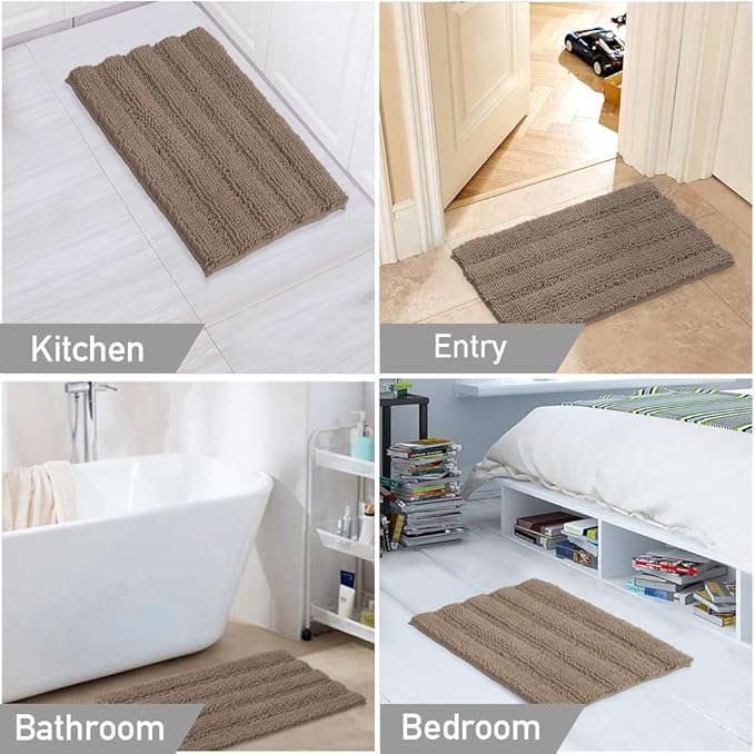 Turquoize Chenille Bathroom Rugs Bath Bath Mats for Bathroom Shaggy Rugs for Bedroom Chenille Bath Rugs 1 Piece Non Slip Super Absorbent Washable Bath Mat, 20"x 32", Taupe Brown