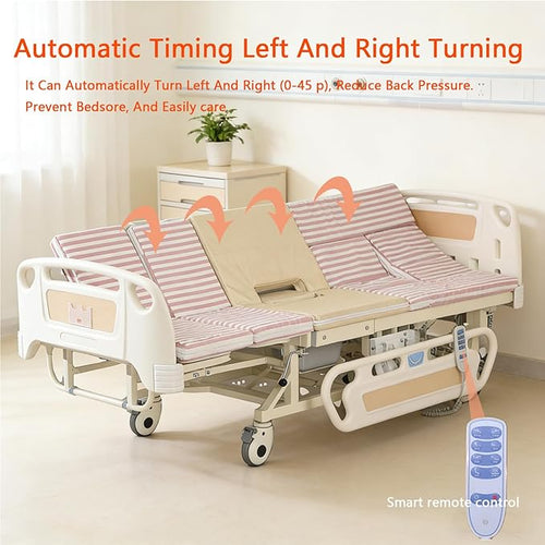 10 Function Electric Medical Beds with Lateral Tilting, Full Electric Hospital Beds for Home use with Air Cushion, IV Pole, Quiet Wheels, Up to 530 LBS