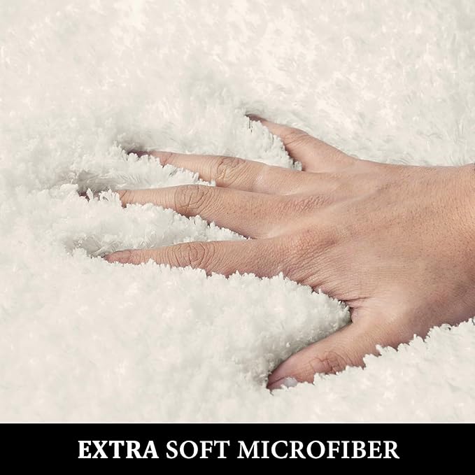 MIULEE Extra Thick Non Slip Bathroom Rug Shaggy Soft Bath Mat Plush Microfiber Absorbent Water for Shower Tub Machine Washable (Ivory, 16x24 Inches)