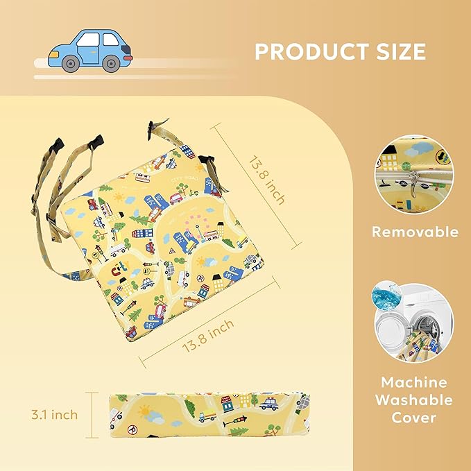 Toddler Booster Seat for Dining Table,Portable Kids Booster Seat - Adjustable, Non-Slip, Lightweight & Easy to Clean (Yellow)