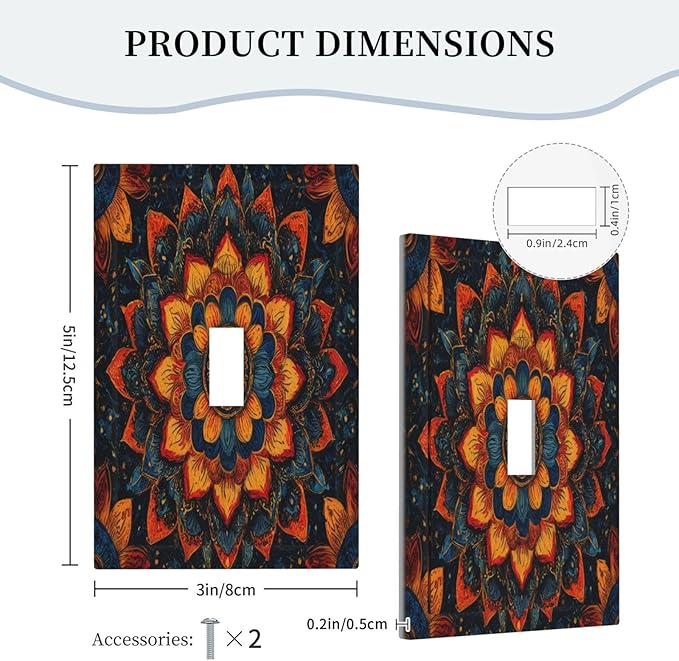 Colorful Oriental Floral Blooming Mandala Flower Single Toggle Light Switch Covers Decorative 1 Gang Wall Plate Electrical Device Switchplate Dimmer Faceplate for Bathroom Decor
