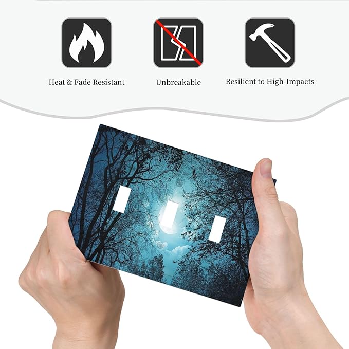 Light Switch Cover Teal Full Moon Forest 3 Gang Wall Plate Triple Light Switch Plate Turquoise Toggle Decorative Outlet Covers Electrical Switchplate for Bathroom Bedroom Decor