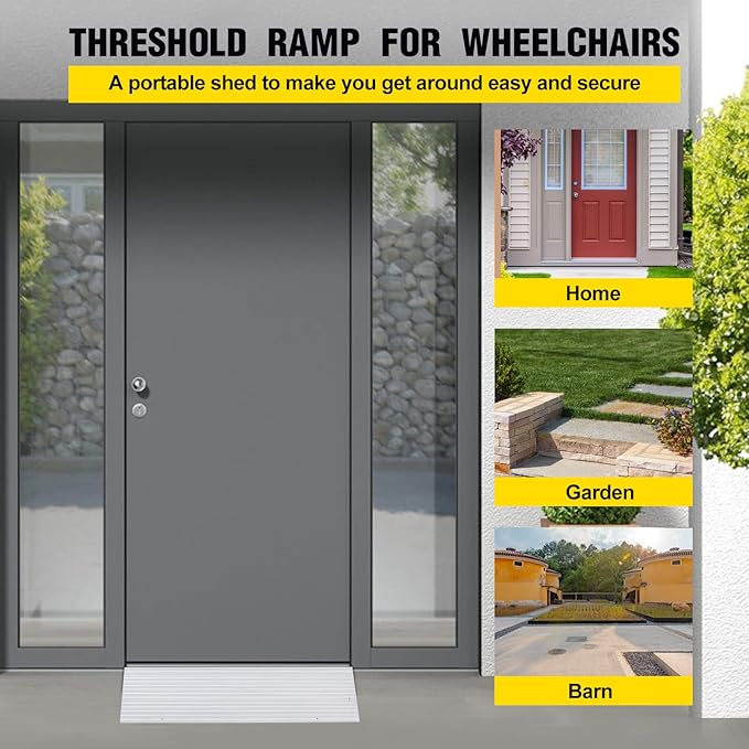 Door Threshold Ramp 2" Rise Door Ramp Aluminum Entry Ramp or Doorways Rated 800 lbs Load Capacity forWheelchair Scooters Power Chairs Walkers