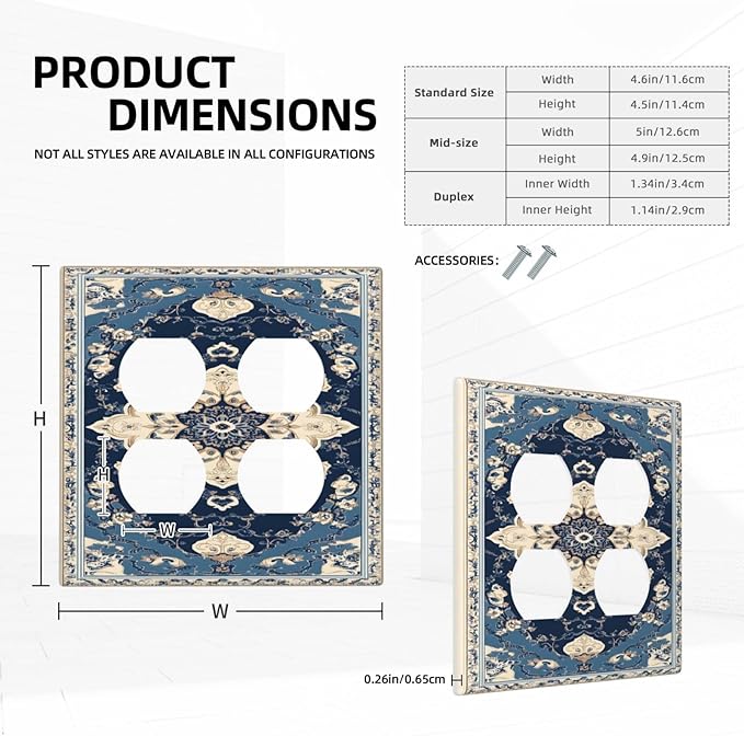 Decorative Switch Plate Covers Boho Beige Navy Blue Medallion 2 Gang Outlet Covers Double Duplex Light Switch Cover Plate Gfci Wall Plate for Country Bathroom Bedroom Decor