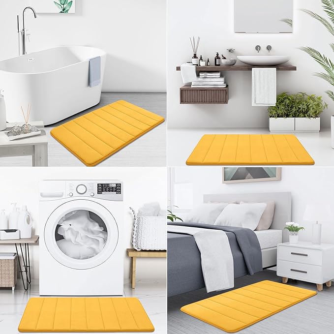 Buganda Memory Foam Bath Mat, 35.4" x 24", Ultra Soft and Non-Slip Bathroom Rugs, Water Absorbent and Machine Washable Bath Rug Runner for Bathroom, Shower, and Tub, Yellow