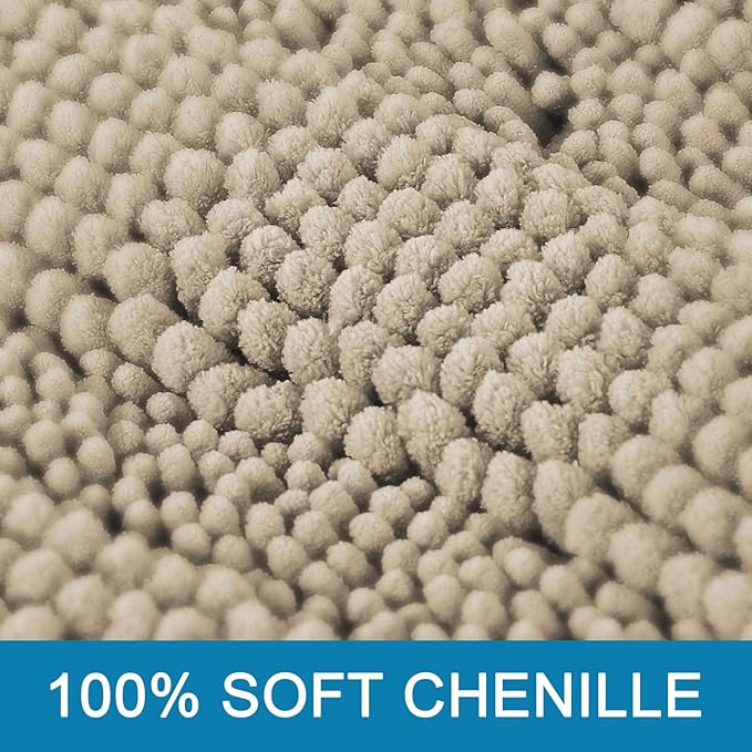 H.VERSAILTEX Bath Mats for Bathroom Non Slip Thick Chenille Striped Bath Rug Absorbent Fluffy Soft Shaggy Rugs Washable Dry Fast Plush Mats for Indoor, Bath Room, Tub - 17" x 24", Fog