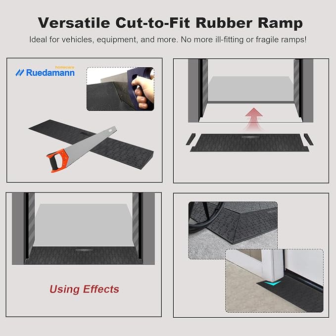 Ruedamann 0.6" Rise Threshold Ramps for Doorways, Sturdy Rubber Threshold Ramp, Non-Slip Ramp for Wheelchair for Home, Adjustable and Cuttable for Wheelchairs, Scooters, Sweepers, Curbs