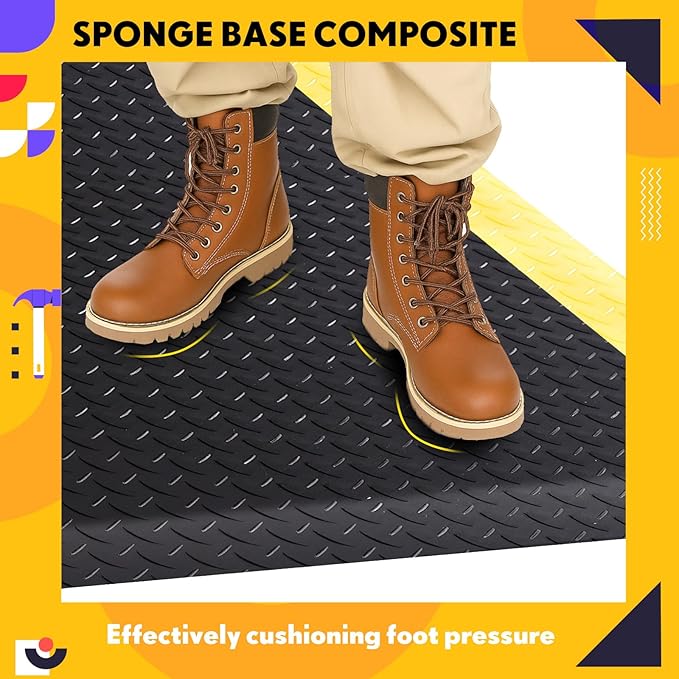 3'x5' Anti-Fatigue Mat ESD Conductive Pad with Ground Wire, Ergonomic Standing Floor Anti Static Mat Heavy-Duty Diamond Plate Surface for Commercial&Industrial Work, Thick 3/4''
