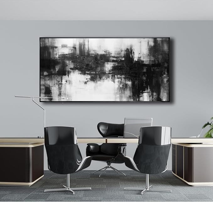 Abstract Wall Art Small Size Framed Home Artwork Decor Black and White Modern Minimalist Canvas Painting Living Room Decor for Bedroom Office Wall Decor 20"x40"