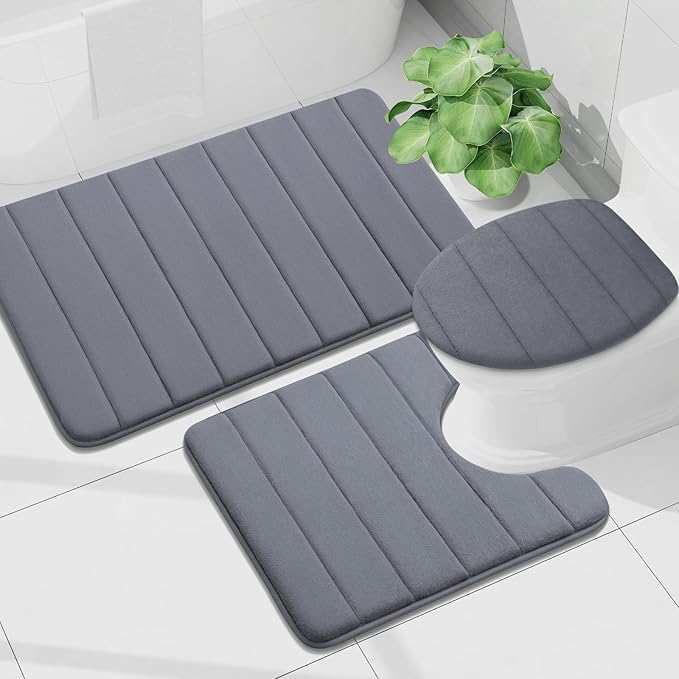 Buganda Memory Foam Bath Mat, 50" x 30", Ultra Soft and Non-Slip Bathroom Rugs, Water Absorbent and Machine Washable Bath Rug Runner for Bathroom, Shower, and Tub, Dark Grey
