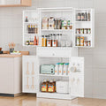 VINGLI 71'' Metal Kitchen Pantry Storage Cabinet with Drawer & 4 Doors, Cupboard with Adjustable Shelves for Kitchen Dining Living Room, Tall Freestanding Steel Locking Cabinet for Craft Room (White)