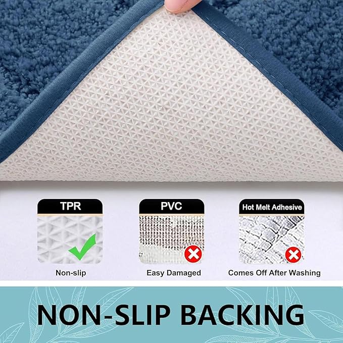 Buganda Bathroom Rugs, 47" x 20", Soft and Absorbent Microfiber Bath Rugs, Non-Slip Shaggy Shower Carpet, Machine Wash Dry Bath Mats for Bathroom Floor, Tub and Shower, Navy
