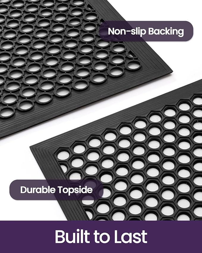 DEXI Front Door Mat 32x48, Non Slip Rubber Doormat Outside Entrance, Heavy Duty Waterproof Drainage Entry Mats, Low Profile Dirt Trapper for Patio Entryway, Black