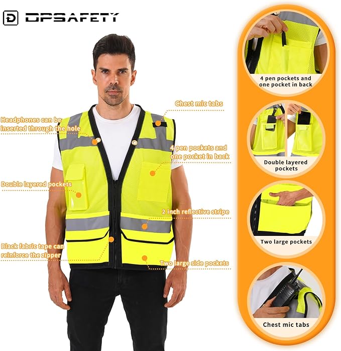 Reflective Safety Vest - Heavy Duty Surveyor Vest - Hi Vis, ANSI/ISEA Standard Rated - Men＆Women's (Lime, L)