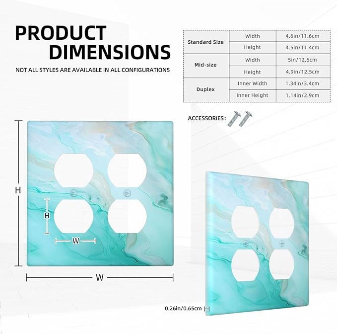 Teal Gold Marbling Turquoise Print Outlet Covers 2 Gang Double Duplex Decorative Light Switch Covers Electrical Wallplates Socket Faceplate for Bathroom Living Room Home Decor
