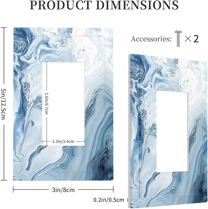 Light Blue Marble Texture Abstract Print Decorative Outlet Covers 1 Gang Single Rocker Light Switch Cover Plate Wall Plates GFCI Faceplate for Bathroom Kitchen Home Decor