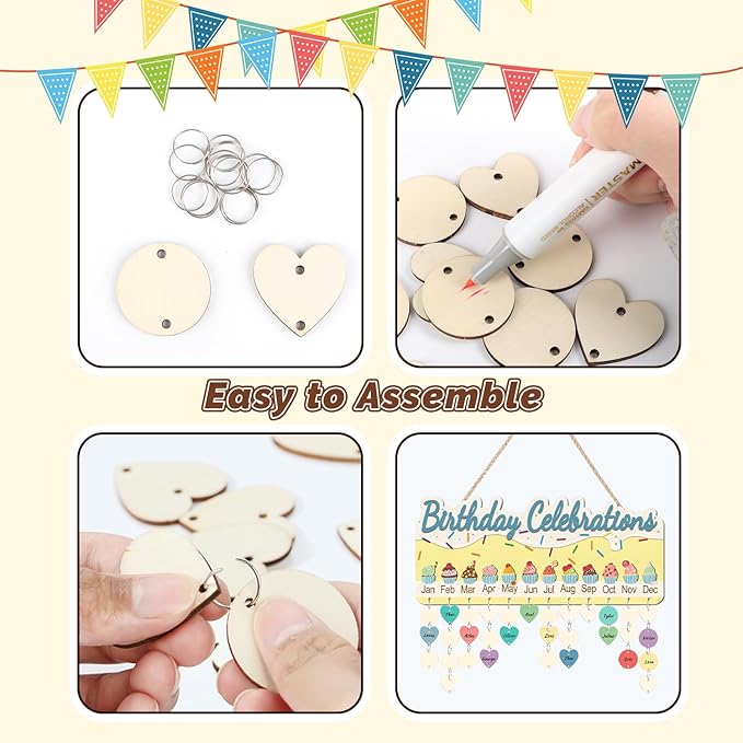 KAlRNE Birthday Calendar Wall Hanging,Family Days Wooden Plaques with Tags,Birthday Celebrations Calendar,Cake Sign Reminder Board,Gifts for Kids Grandparent Anniversary Special Event Classroom Decor