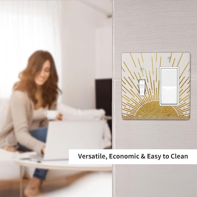 Mid Century Boho Golden Sun Sunrise Sunset Outlet Covers 1 Toggle 1 Rocker Combination Decorative Wall Plate Electrical Switch Plates Light Switch Cover Plate for Bed Room Living Room Decor
