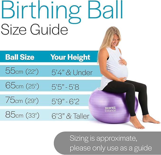 Core Balance Pregnancy Ball with Air Pump - Ideal for Prenatal Yoga, Pilates, and Maternity Exercises, Doubles as Office Chair, Stability and Balance Training, Physical Therapy Equipment (22-33")