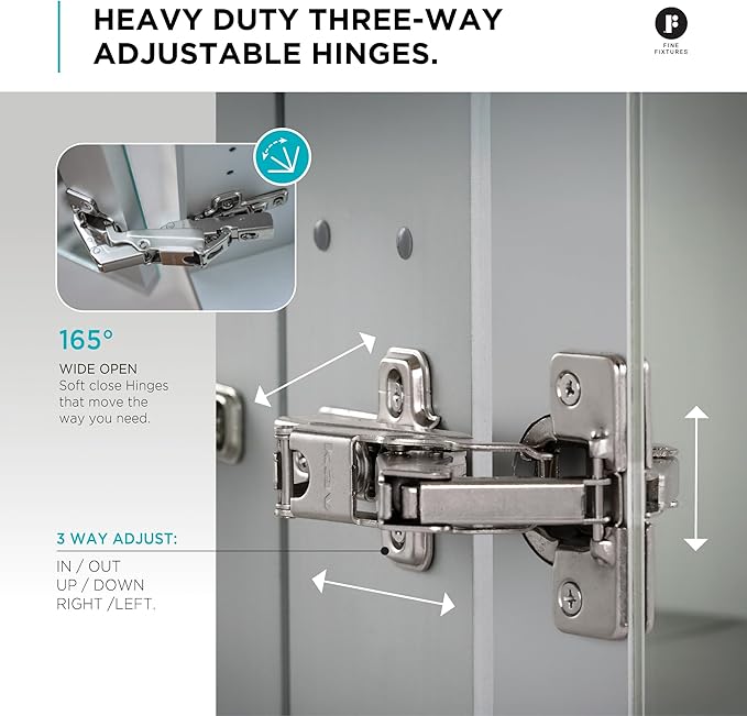 Fine Fixtures Bathroom Medicine Cabinet, Aluminum, Recessed/Surface Mount, 24" x 24", Right/Left Hinged, Mirrored Interior