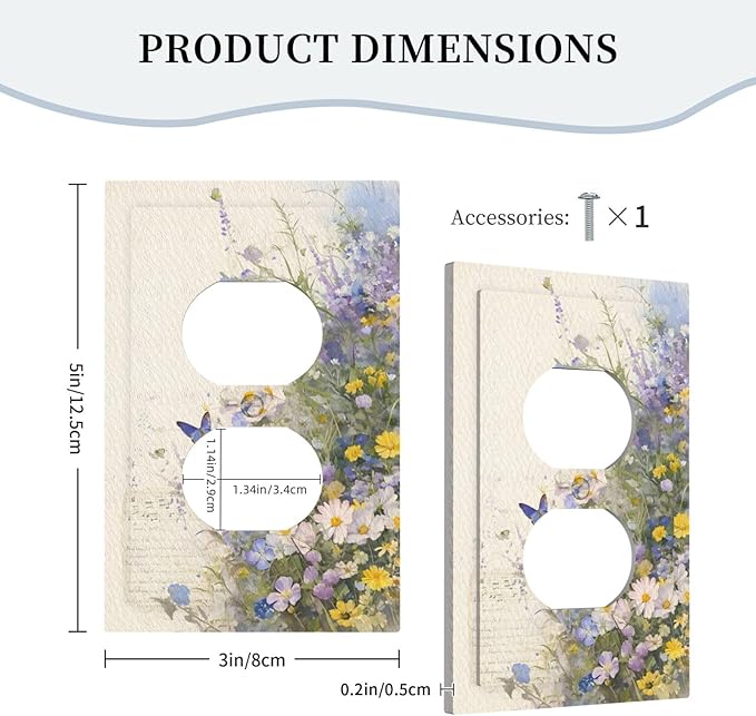 Outlet Covers Purple Flower Butterfly Yellow Daisy Decorative 1 Gang Duplex Light Switch Cover Plate Receptacle Wall Plate Electrical Switch Plate Covers for Bathroom Decor