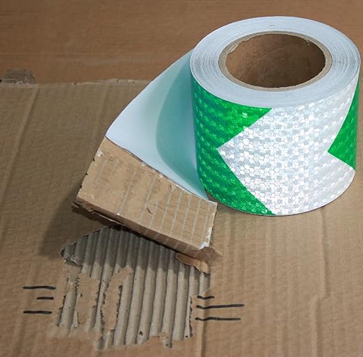 Green and White Reflective Tape Outdoor Waterproof 3 inch X 166 feet, High Visibility Hazard Conspicuity Industrial Marking Tape