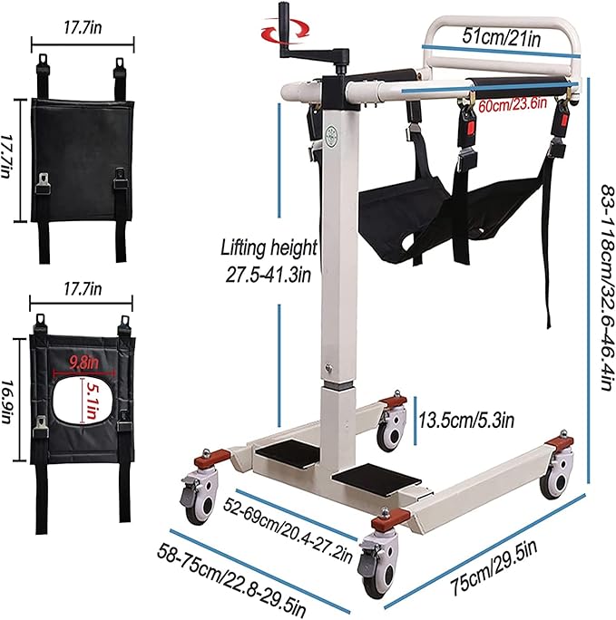 Patient Lift Transfer Chair, Transfer Lift Chair for Disabled, Portable Car Transfer Lift Bed to Wheelchair Transfer Devices, Transfer Chair for Elderly and Disabled (Basic Backrest Bedpan)