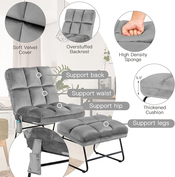 Giantex Massage Chair with Ottoman, 5 Vibration Modes & 4 Massage Motors, Velvet Fabric-Nice to Touch, Remote Control and Side Pocket, Electric Massage Sofa Couch for Living Room Bedroom