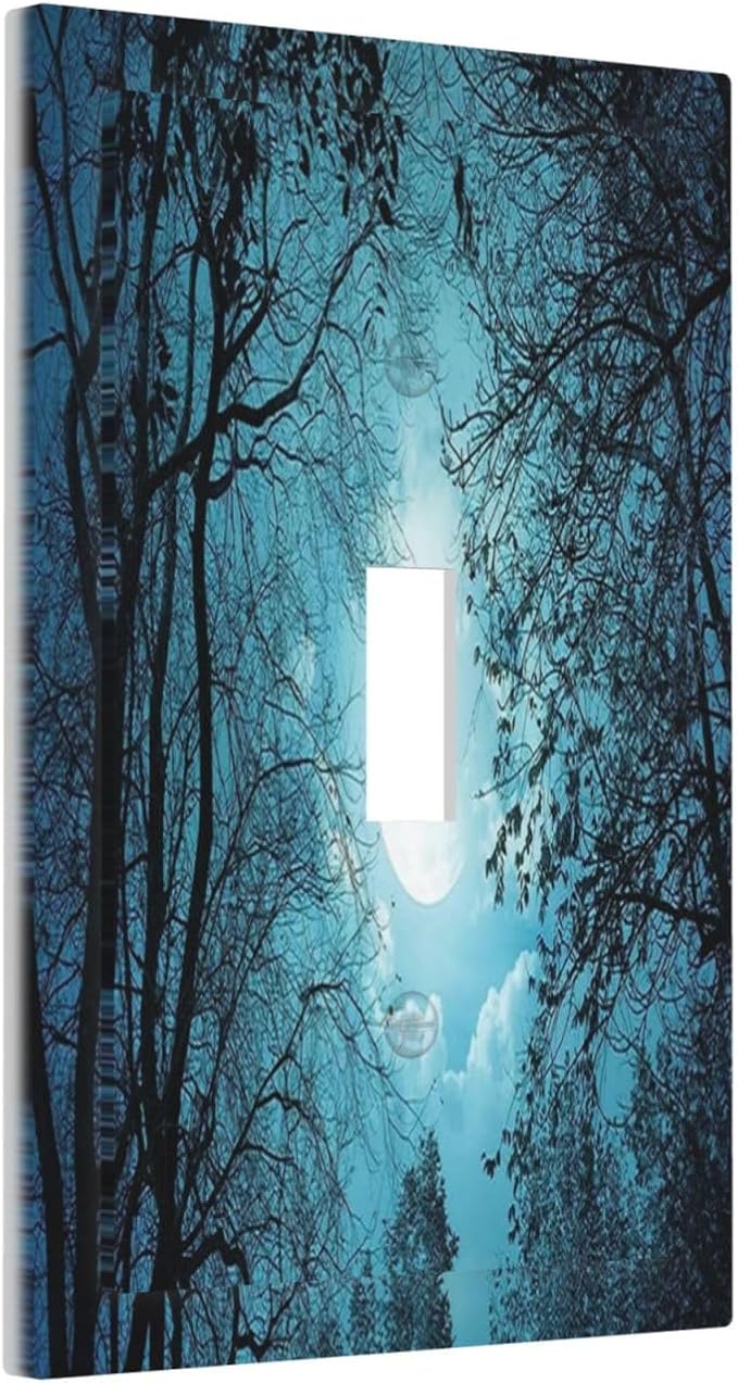Light Switch Cover Teal Full Moon Forest 1 Gang Wall Plate Cover Turquoise Single Toggle Outlet Covers Decorative Switchplate Electrical Faceplate for Bathroom Bedroom Decor