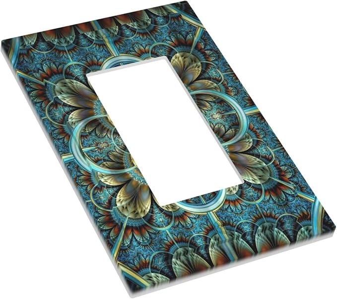 Outlet Covers Boho Fractal Mandala 1 Gang Wall Plate Single Rocker Light Switch Cover Bohemia Decorative GFCI Receptacle Cover Electrical Switchplate for Bathroom Bedroom Decor