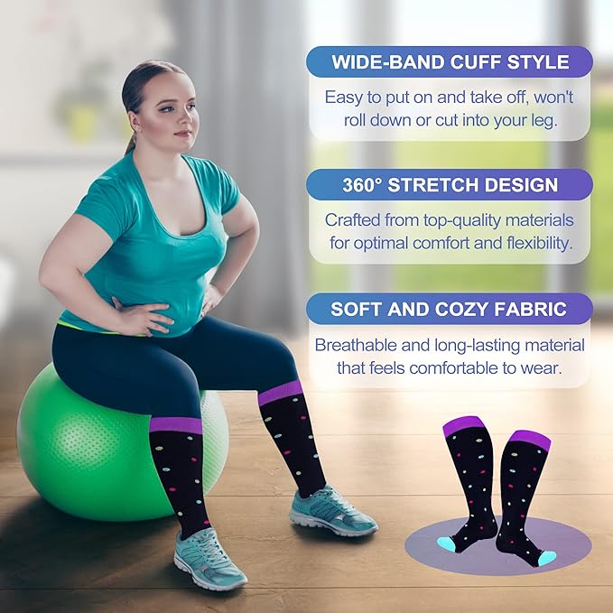 LEVSOX Plus Size Compression Socks for Women Men Wide Calf Extra Large 15-20 mmHg Knee High Sock for Nurses Pregnant Travel