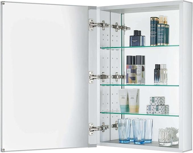Fine Fixtures Bathroom Medicine Cabinet, Aluminum, Recessed/Surface Mount, 20" x 30", Right/Left Hinged, Mirrored Interior