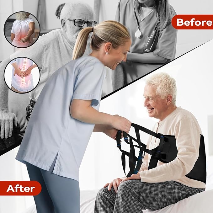 Transfer Sling Gait Belts, Padded Assist Transfer Belts, Heavy Duty Patient Lift Belt, Lifting Aid and Mobility Standing for Disabled, Injured, Seniors - Safely Move from Wheelchair and Bed (Black-d)