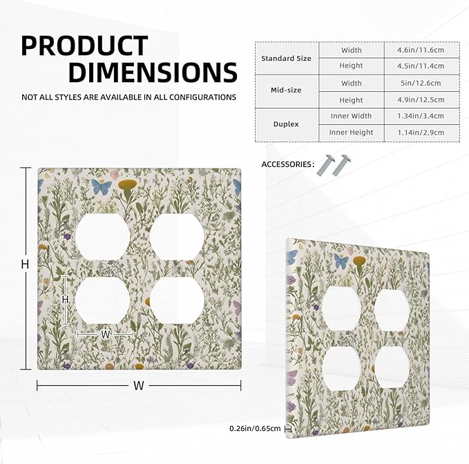 Floral Vintage Garden Plants Herbs Flower Botanical Outlet Covers 2-Gang Duplex Light Switch Covers Decorative Mustard Green Gfci Wall Plate Electrical Receptacle Switchplate Plug Faceplate
