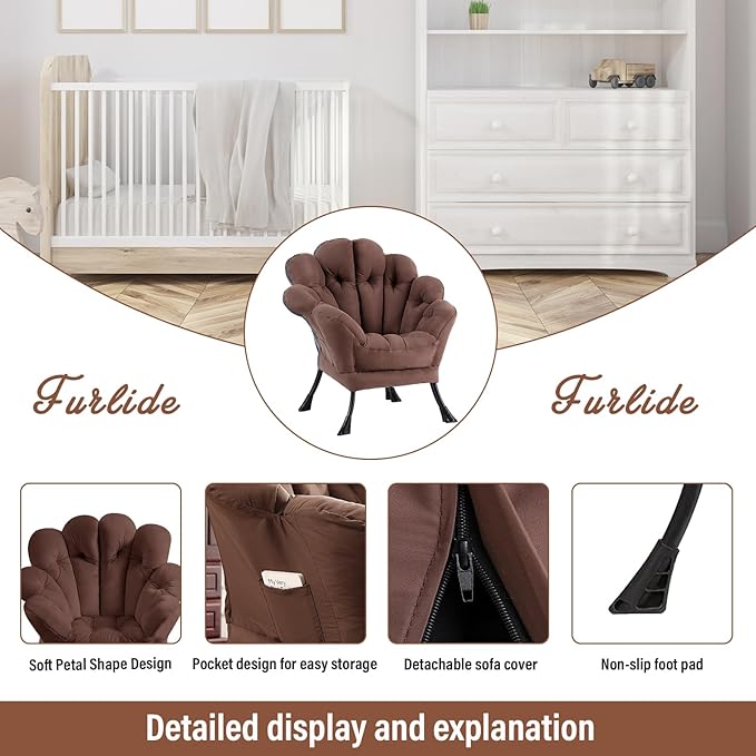 Lazy Chair, Modern Floral Reading Chair, Lounge Accent Chair, Comfortable Oversized Armchairs for Bedroom, Living Room, Courtyard, Dark Brown