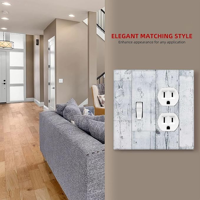 Wallplates Vintage Grey White Wood Grain 1 Toggle 1 Duplex Switch Plate Electrical GFCI Faceplate Decorative Light Switch Covers for Farmhouse Bathroom Decor