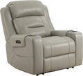 Watson & Whitely Oversized Genuine Leather Power Recliner Chairs for Big and Tall, Extra Wide Lay Flat Recliner with Power Headrest & Cup Holders, Electric Reclining Sofa for Living Room, Grey