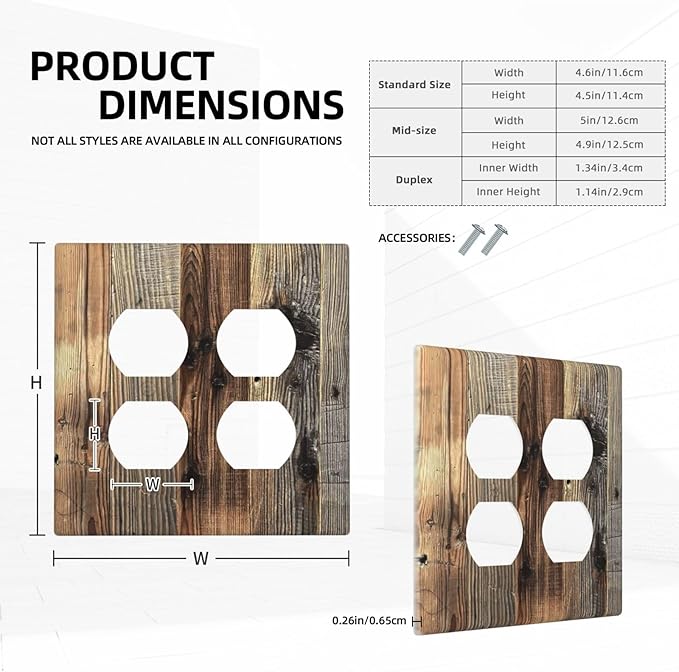 Barn Brown Wood Rustic Weathered Wood Print Outlet Covers 2 Gang Double Duplex Decorative Light Switch Covers Electrical Wallplates Socket Faceplate for Farmhouse Home Decor