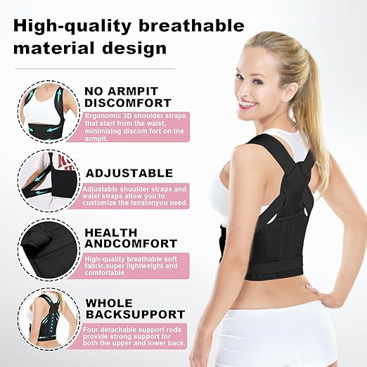 zhanghe Posture Corrector for Women and Men,4 In 1 Adjustable Full Back Brace,Posture Braces Can Relieve Upper and Lower Back Pain(Blue Black)