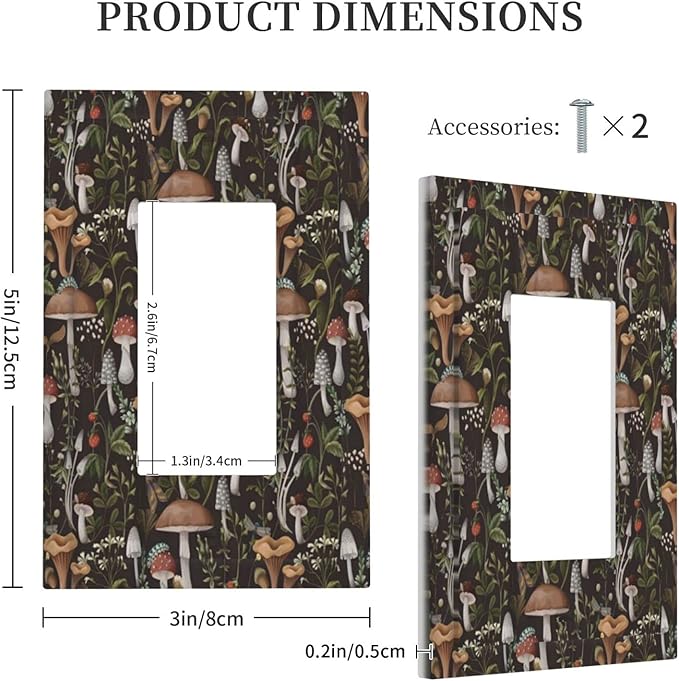Funky Retro Vintage 70s 60s Boho Hippie Mushroom Single Rocker Light Switch Cover 1 Gang Outlet Cover Decorative Bohemian Floral Leaf Gfci Electrical Wall Plate Switchplate Faceplate Decora