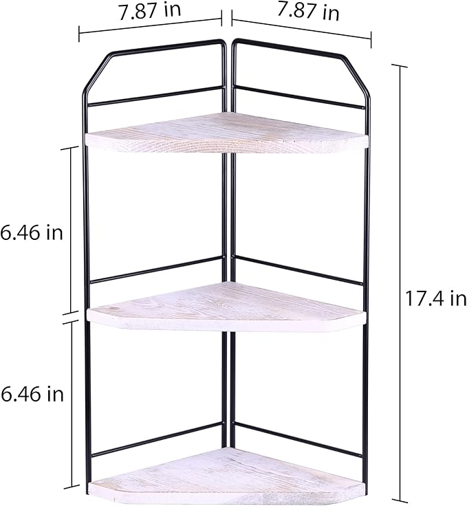 Corner Bathroom Counter Organizer - 3 Tier Wood Vanity Counter Shelf Perfume Skincare Holder, Countertop Corner Shelf Organizer for Bathroom, Kitchen, Rustic White