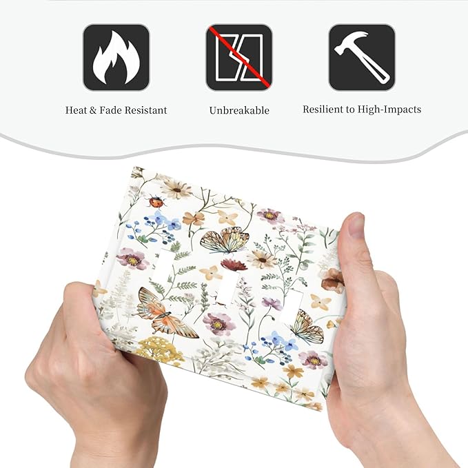 Boho Multicolor Flower Butterfly Insect Floral Decorative Switch Plates 3 Gang Wall Plate Triple Toggle Light Switch Cover Faceplate Electrical Wall Panels for Bedroom Living Room Decor