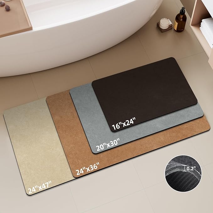 Black Bath Mat, Bathroom Rugs Non Slip Washable Thin Absorbent Quick Dry Bath Mat Fits Under Door Bathroom Floor Mat Perfect for Bath, Shower, or Sink 20"x30" Black